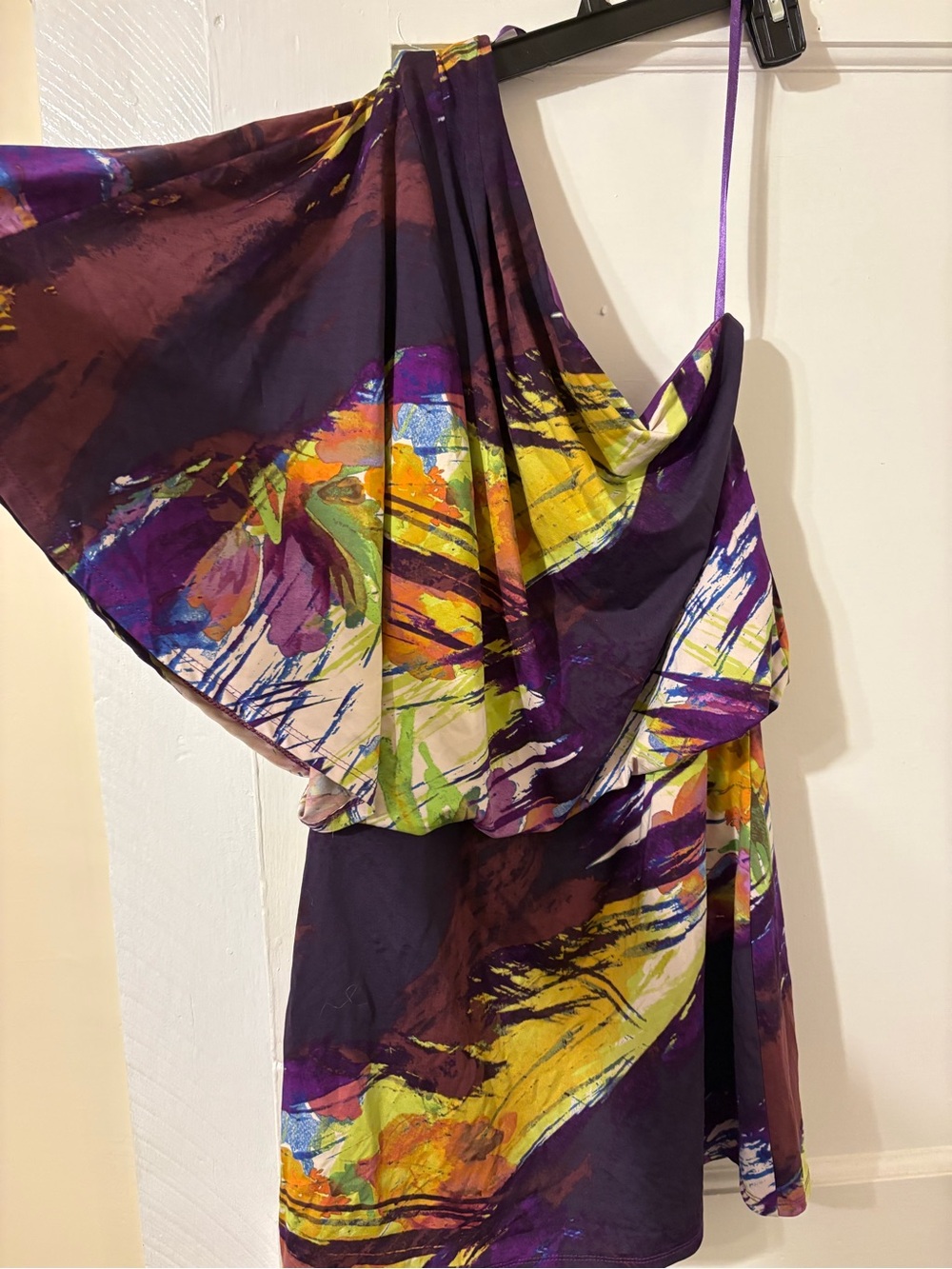Jessica Simpson Purple Multi-colored One-Shoulder Ruffle Top - Picture 2 of 4
